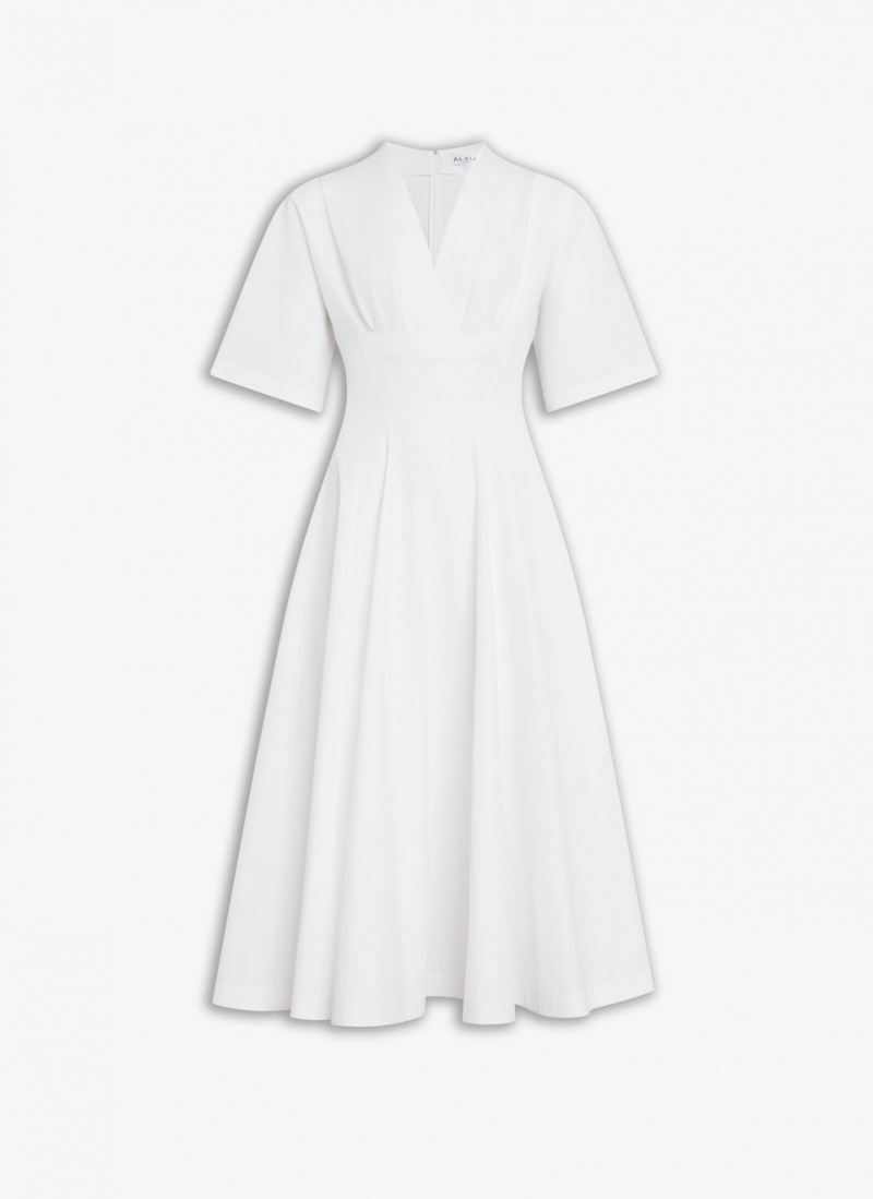 White Women\'s Alaia Poplin Dress Singapore | O4U-0040