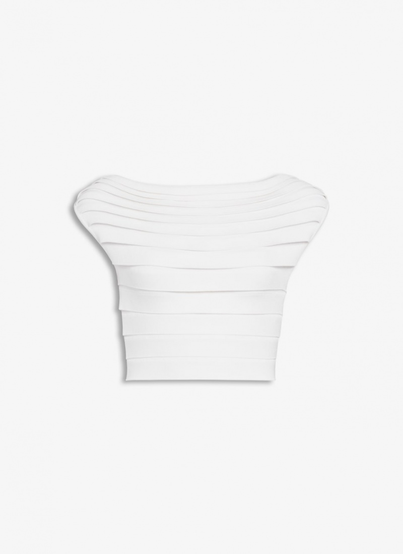 White Women\'s Alaia Scallop Tops Singapore | J9X-0544