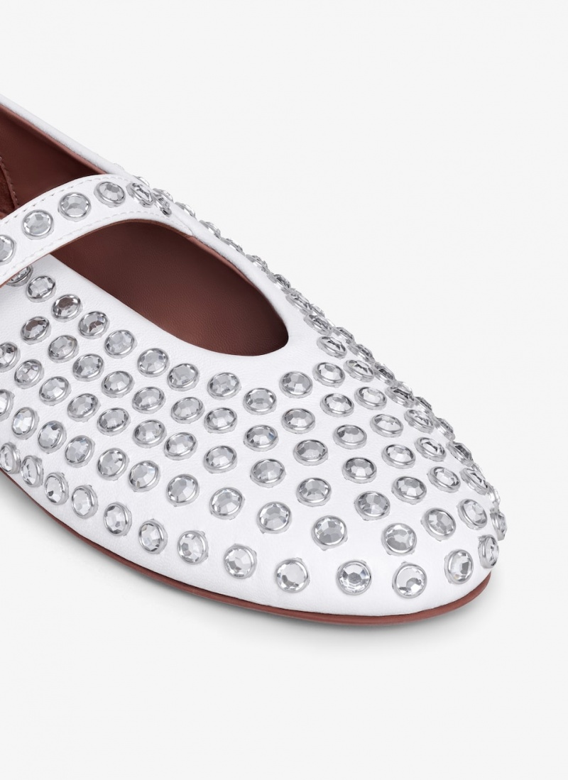 White Women's Alaia Strass Lambskin Ballet Flats Singapore | T2B-5205