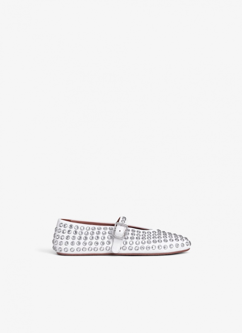 White Women\'s Alaia Strass Lambskin Ballet Flats Singapore | T2B-5205