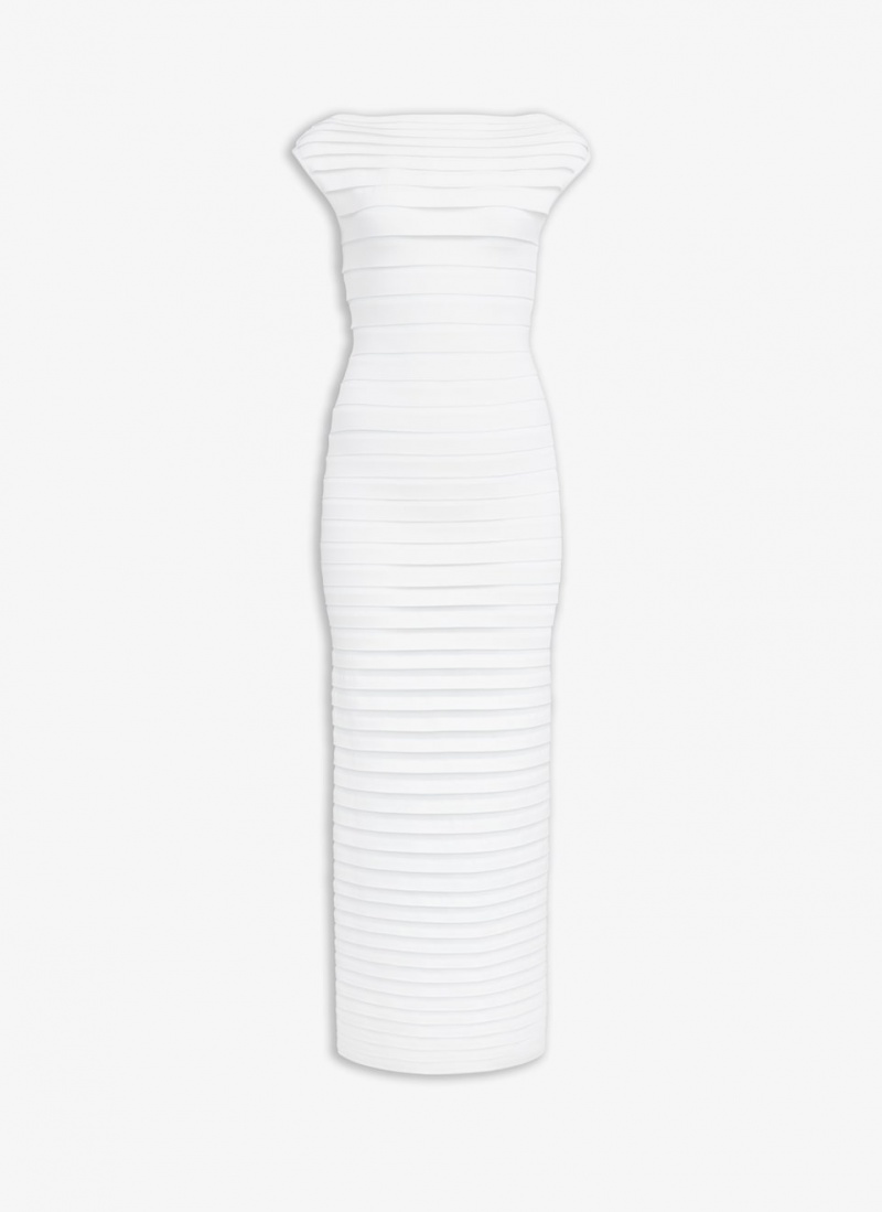 White Women\'s Alaia Tube Sheer Midi Dress Singapore | U9X-8289