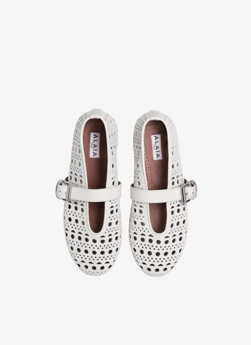 White Women's Alaia Vienne Lambskin Ballet Flats Singapore | J7N-5994